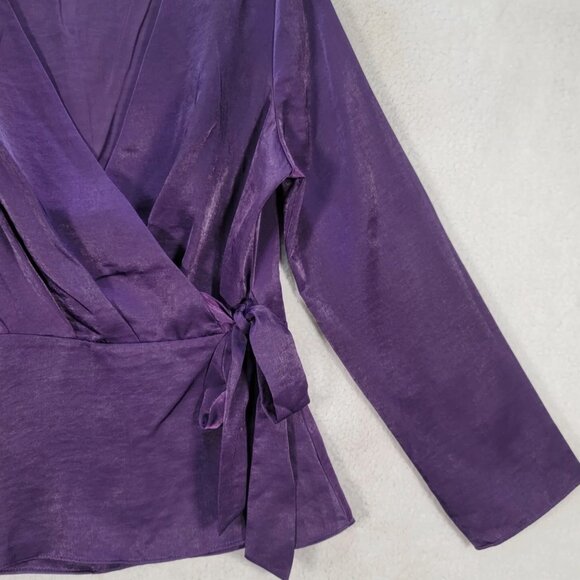 Worthington Large, Ladies Wrap Style Top, Tie Waist, Purple. - Picture 4 of 5